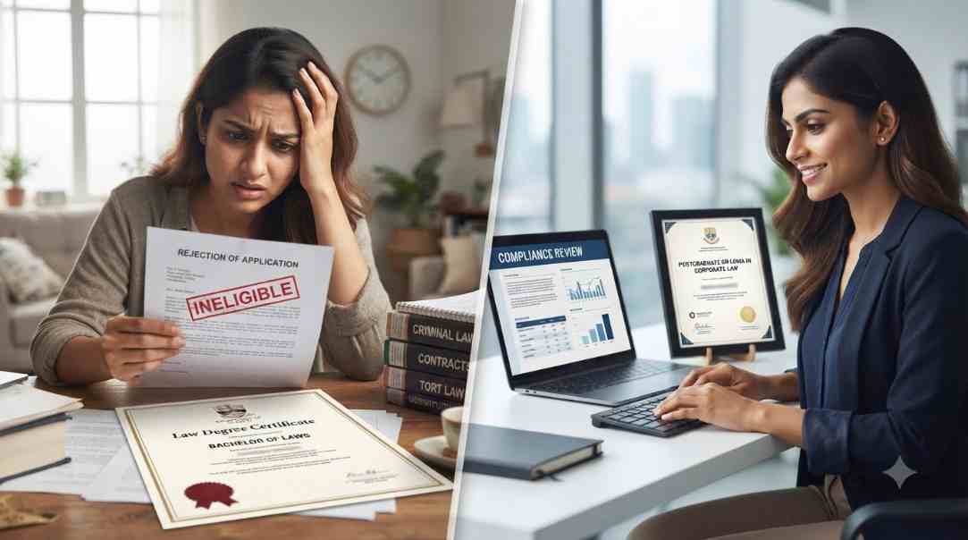 Infographic comparing distance LLB and distance law diploma career outcomes