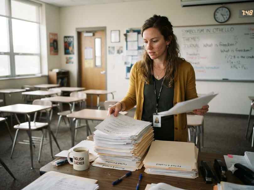 Daily schedule example for a high school English teacher.